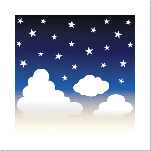 Clouds | Stars | Gradient | White Blue Yellow | Dark Posters and Art